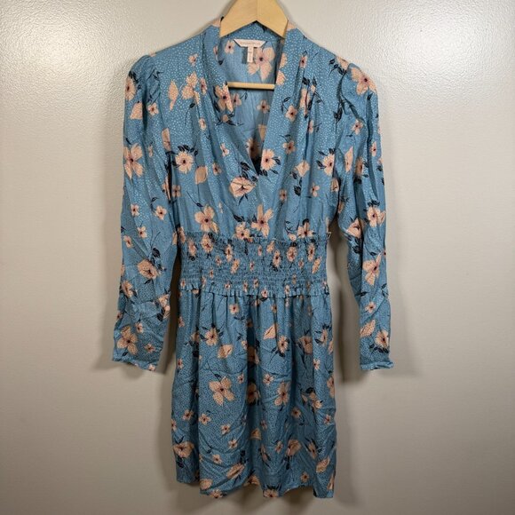 Rebecca Taylor Daniella Silk Blend Dress Size 4 Blue Floral V-Neck Feminine - Picture 1 of 10